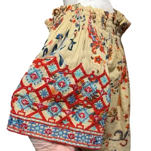 MIRA Size M Off the Shoulder Shirt Top Floral Print Boho Embroidered 100% Cotton thumbnail 2