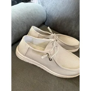 FME Canvas Loafers Women 8 Cream Beige Slip On Moc Toe Bungee Lace Casual Shoes thumbnail 2