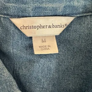 Christopher & Banks Denim Embroidered Button Up Shirt Polar Bear Snow Teacher thumbnail 3