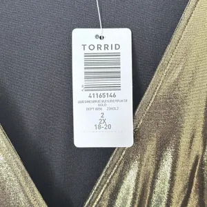 Torrid Top Liquid Shine Peplum Blouse Sz‎ 18/20 Gold Metallic Party New thumbnail 9