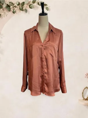 Express Satin Button-Down Shirt in Copper thumbnail 3