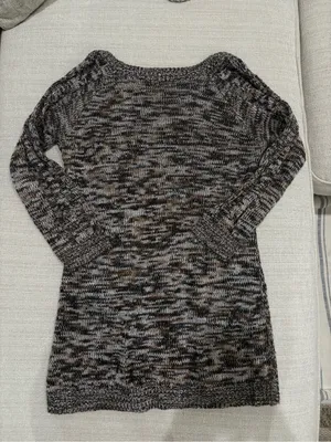 Cozy Off-the-Shoulder Cable Knit Tunic Sweater — Brown/Cream thumbnail 3