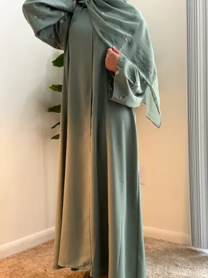 Teal Abaya Floral 2 Piece Green Size M thumbnail 5