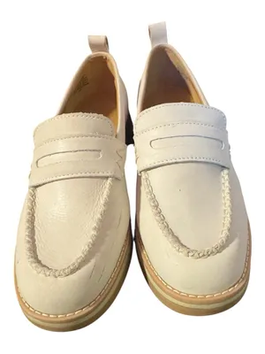 Crown Vintage Nirea Ivory Leather Platform Loafers Block Heel Size 7.5 thumbnail 3