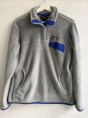 Patagonia Light Gray Fleece Zip-Up with Blue Trim thumbnail 1