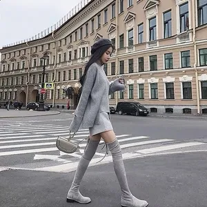 Trendy Gray 2-Piece Knit Set - Oversized Sweater‎ & Mini shorts - XS thumbnail 2