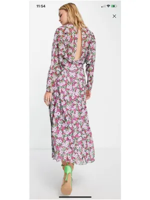 ASOS Design V Neck Batwing Floral Midi Dress Long Sleeve thumbnail 2