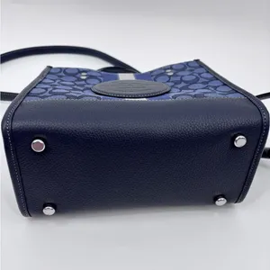 Coach Navy Signature Canvas Mini Satchel with Stripe thumbnail 7