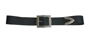 Black Pebbled Faux Leather Square Silver Vine Pattern Buckle Belt thumbnail 1