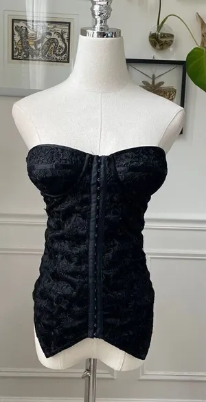 Kookai Black Satin Jacquard Bustier Top Mon Wife $100 S M thumbnail 1