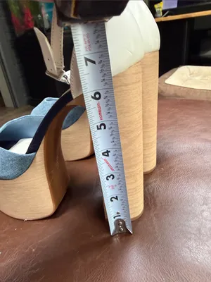 Gianni bini Platform Block Heel Sandals - Blue Denim & Cream Ankle Strap thumbnail 5