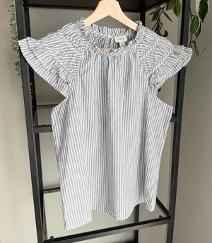J. Crew Striped Flutter Sleeve Top thumbnail 1
