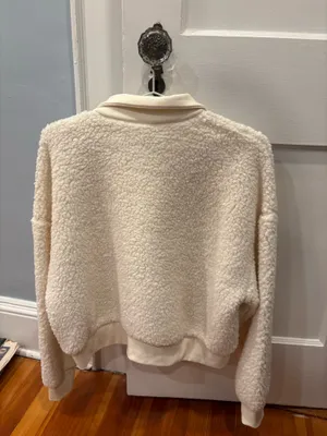 Pink fluffy fur sweater white thumbnail 3