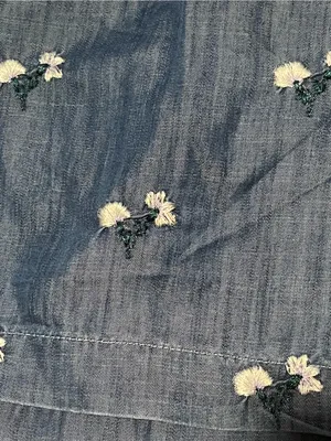 Harper Heritage Francesca’s Blue Embroidered Ruffle Denim Top - Size L - NWT thumbnail 6