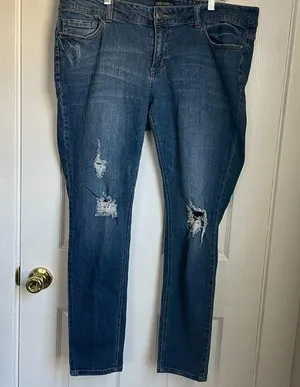 Forever 21 blue denim skinny jeans distressed thumbnail 1