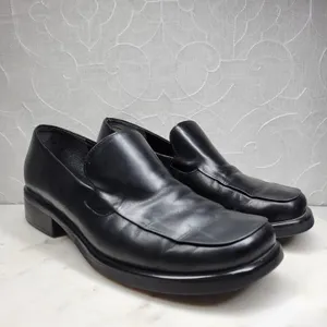 Franco Sarto Bocca Leather Block Heel Loafers 8.5 Black Square Toe Y2K Office thumbnail 4
