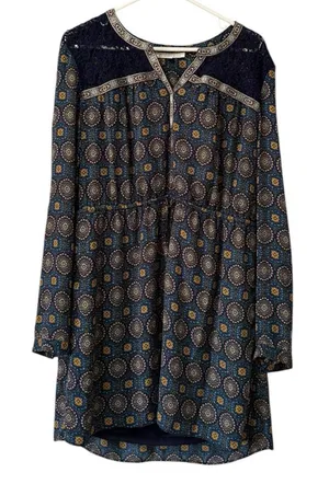 Daniel Rainn Shift Dress Women XL Navy Blue Geometric Lined Bohemian Hippie Chic thumbnail 1