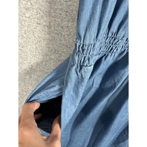 GAP Large Womens Dress Puff Sleeve Denim Midi‎ V-Neck 100% Cotton Medium Wash thumbnail 4