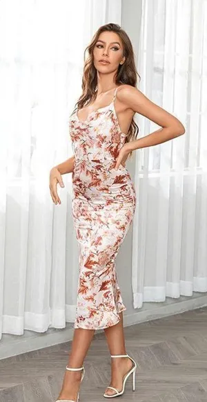 NEW Satin Party Dress Cocktail Evening Cowl Neck Backless Midi S thumbnail 3