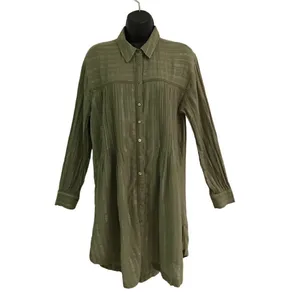 Anthropologie pin tuck moss green & metallic shirt dress S‎ thumbnail 2