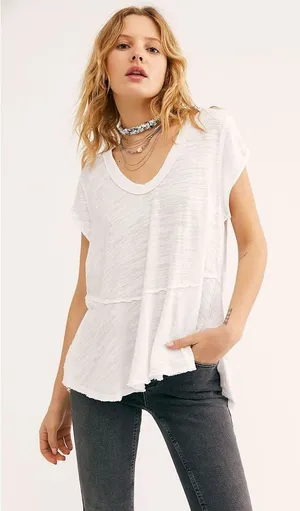 We the free sweetness white scoop neck oversized raw hem tunic Tshirt top thumbnail 1