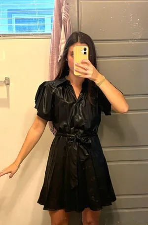 Black leather boutique mini dress thumbnail 1