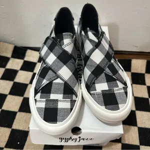 Gypsy Jazz‎ Black and White Checkered Slip-On Sneakers thumbnail 2