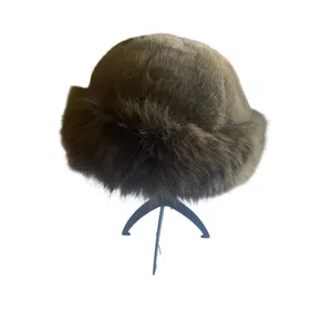Brown Faux Fur Wide Brim Winter Hat-One Size thumbnail 3