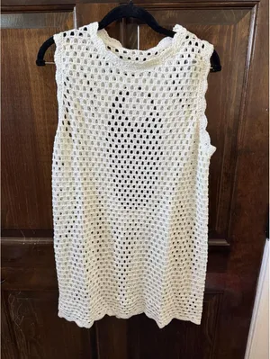 ATOG white crochet swim cover dress Size M thumbnail 2