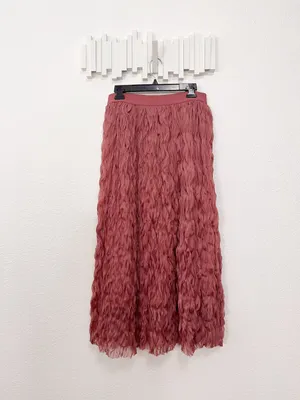 Miss Sparkling Pink Rose Textured Feather Fringe Mesh Maxi Skirt High Waist XL thumbnail 2