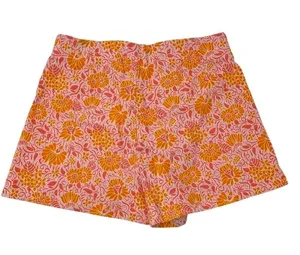 Zara Women's Medium Printed Bright Linen Blend Shorts Orange Pink Floral Pattern thumbnail 5