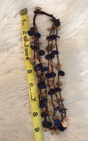 Triple strand earth tones flat wooden circle necklace rustic boho hippie thumbnail 5