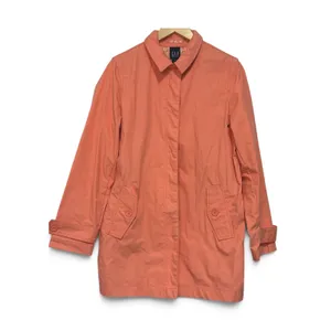 Vintage GAP Trench Coat Y2K Coral Orange Button Front Floral Lining Women Medium thumbnail 2