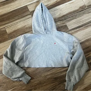 Champion gray pullover cropped hooded sweatshirt thumbnail 6
