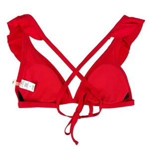 Shade & Shore Bright Red Triangle Ruffle‎ Swim Bikini Top Cross Back Size Small thumbnail 2