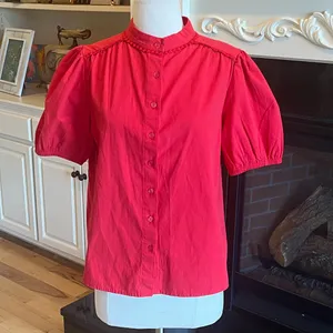 Red Cotton Puff Sleeve Blouse thumbnail 2