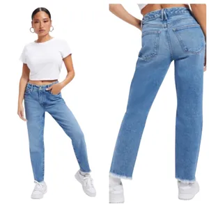 Good American Good Girlfriend Jeans 27 Cropped Raw Hem Medium Wash thumbnail 2