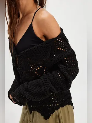 NWT Free People We The Free Friend Of A Friend Crochet Sweater Small Black thumbnail 3