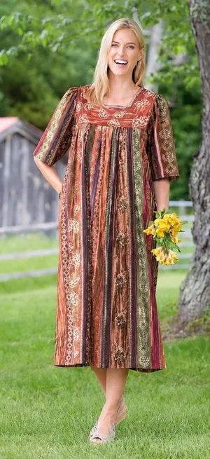The Vermont Country Store 100% Cotton Floral Striped Muumuu House Dress Large thumbnail 1