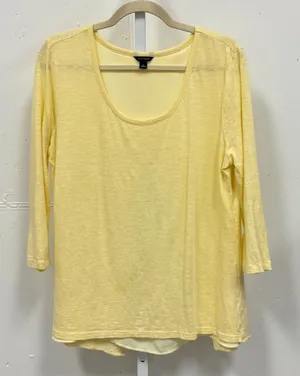 Ann Taylor Sunny Yellow Linen Blend Split Back Layered Top 3/4 Sleeve Large Boho thumbnail 1