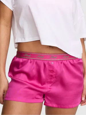 🍉VICTORIA’S SECRET PINK Silky Boxy Pajama Shorts Lyocell Pink Fire Watermelon L thumbnail 4