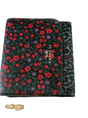 Coach trifold blue red floral coated leather wallet thumbnail 8