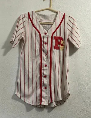 Disney Winnie the Pooh Women's XS Baseball Jersey red White Button Front thumbnail 1