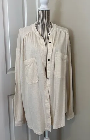 Aerie large oversized button up top layer comfy quiet luxury large preppy thumbnail 1