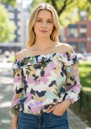 NWT J.Crew Printed Ruffle Convertible Blouse SZ-M thumbnail 1