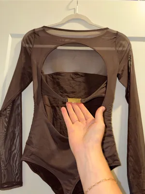 Abercrombie & Fitch Brown Sheer Long-Sleeve Ruched Bodysuit thumbnail 3