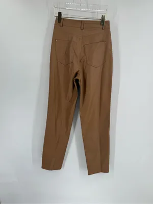 Zara Women’s Faux Leather Mom Fit Pants size‎ 2 Dark Camel Straight Leg thumbnail 3