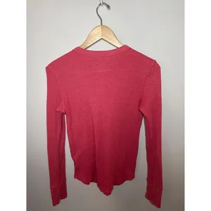 Aerie Waffle Long Sleeve Henley Thermal Top Pink Small thumbnail 2