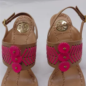 Tory Burch Womens High Heel Sandals Size 7.5 Tan Pink Leather Party Night Out thumbnail 6