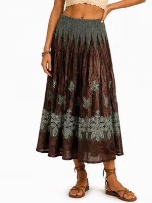 Strapless Green and Brown Embroidered Midi Dress/ Skirt thumbnail 2